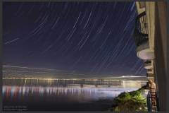 Balconies on the Bay
This is a 45 minute duration star trail clicked from a balcony overlooking the San Francisco Bay near the airport.
The direction of the star trail of north-east and you can see trails of Auriga, Taurus, Lynx and Ursa Major. Trails of Pleiades can be seen on the top right corner. Lots of planes crisscrossing the area constantly.